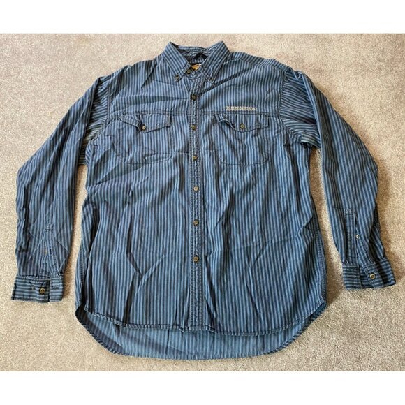 Harley-Davidson Blue Striped Button-Up Shirt Embroidered Logo XL - Picture 2 of 10